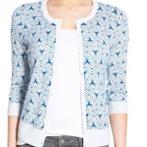 Halogen Blue Geometric Print 3/4 Thin Knit Cardigan